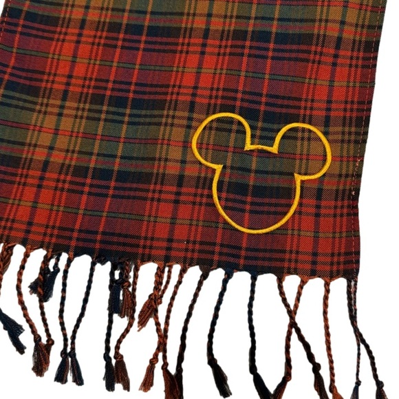 Disney Parks Mickey Embroidered Plaid Fall Fringe Scarf - Picture 2 of 3